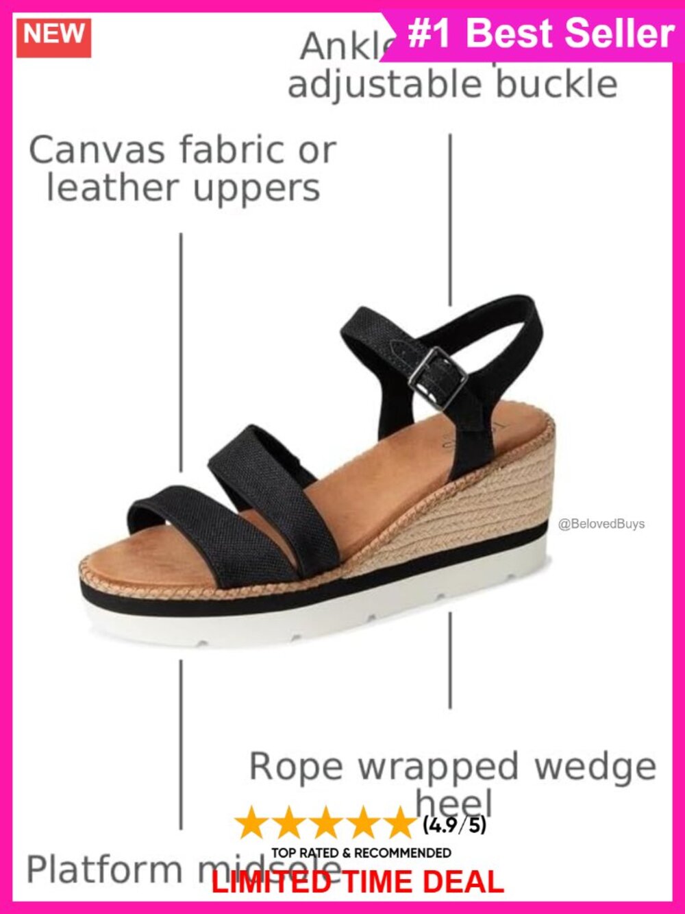 TOMS Darya Platform Wedge Sandals Nylon Ankle Strap